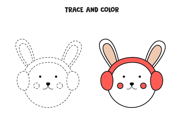 Trace and color cute rabbit. worksheet for kids.