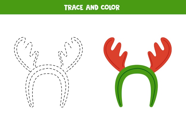 Trace and color cute reindeer hairband Worksheet for children