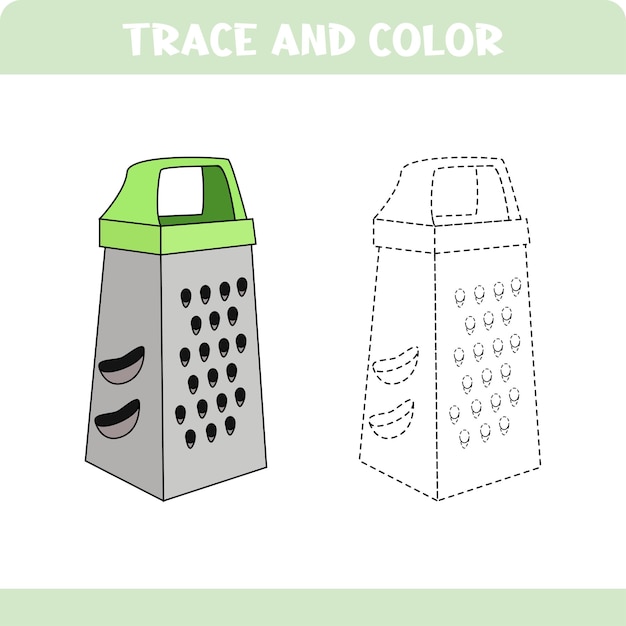 Trace and color educational worksheet for kids Tracing objects Activity color pages Grater