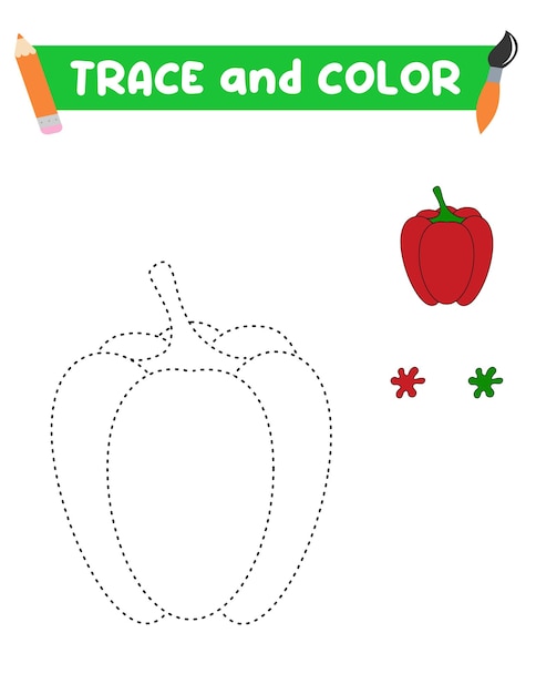 Trace color entertainment for children training sheet worksheet Sweet pepper