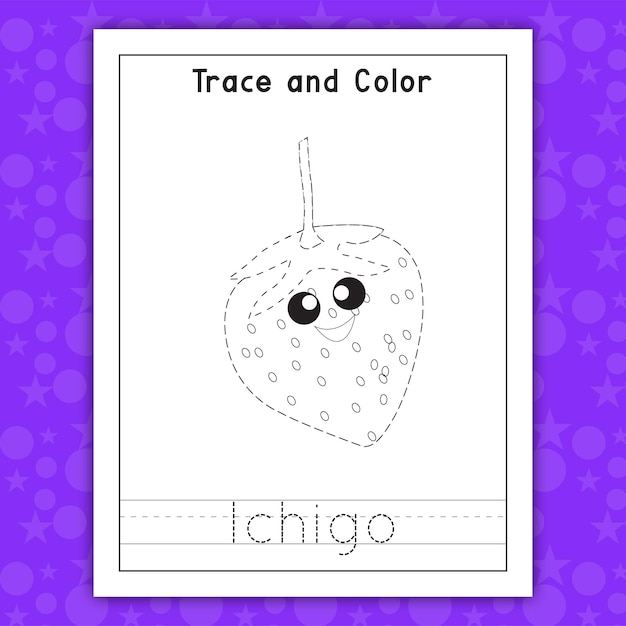 Trace and color fruit Ichigo for kids