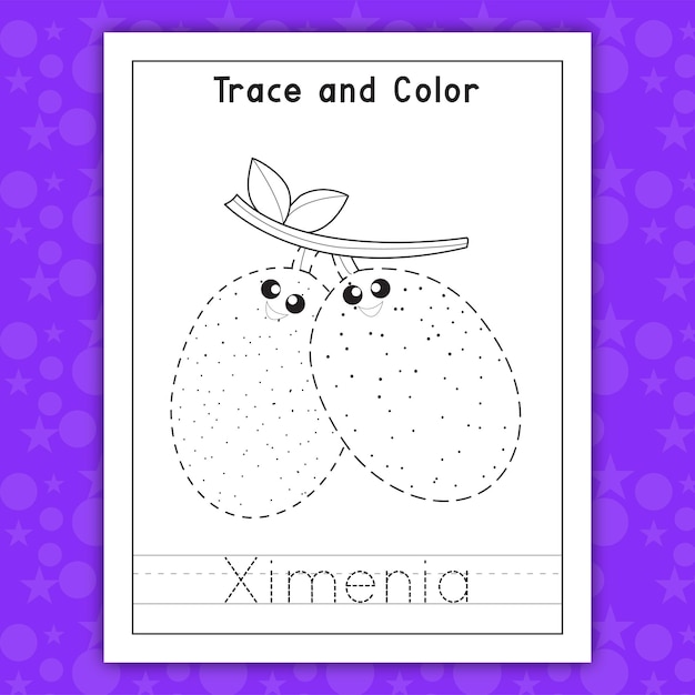 Trace and color fruit Ximenia for kids