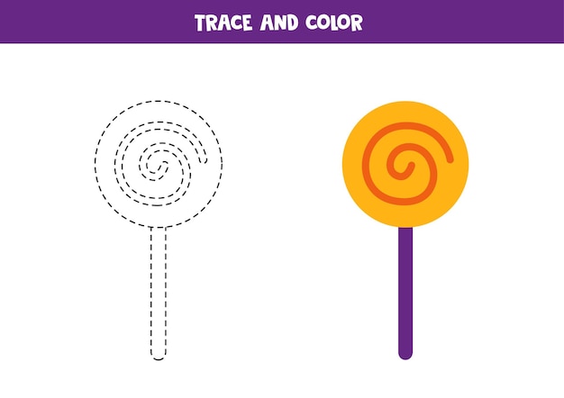 Trace and color halloween lollipop. worksheet for kids.