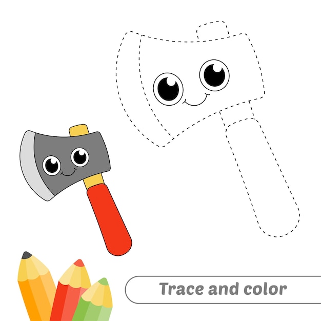 Trace and color for kids axe vector