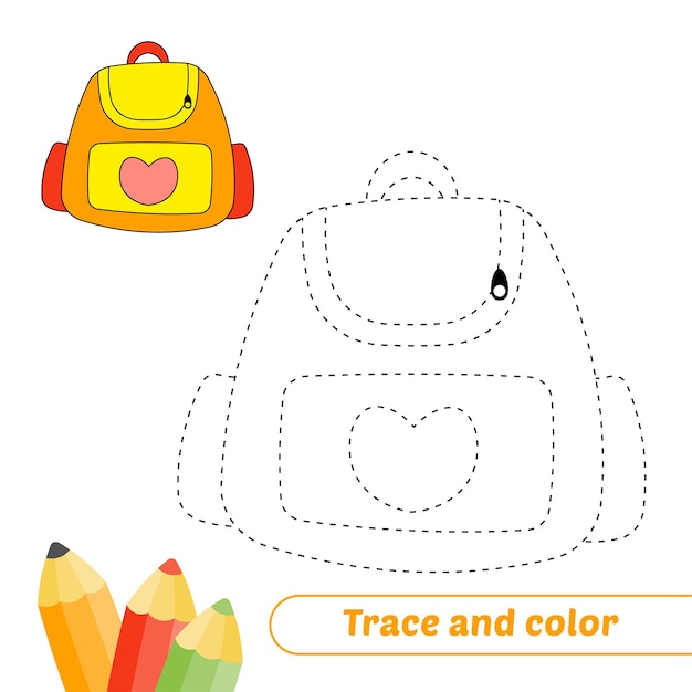 Trace and color for kids bag vector