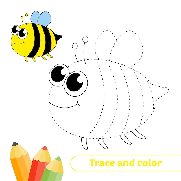 Trace and color for kids bee vector