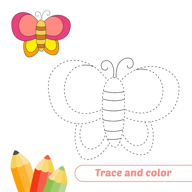 Trace and color for kids butterfly vector