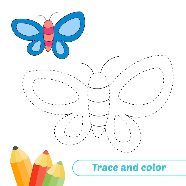 Trace and color for kids butterfly vector