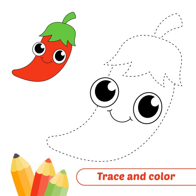 Traccia e colora per il vettore di peperoncino per bambini