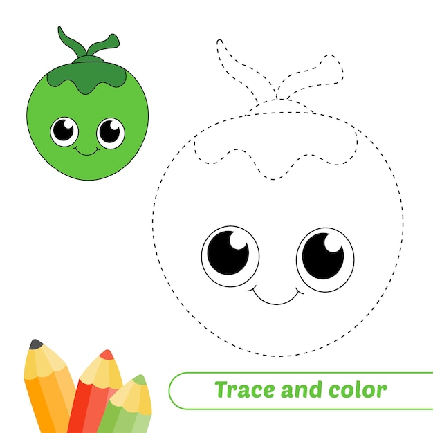 Trace and color for kids coconut vector