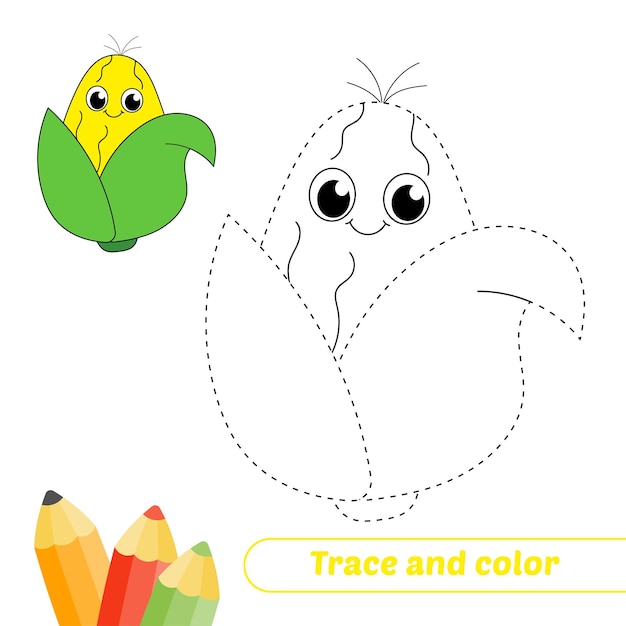 Trace and color for kids corn vector