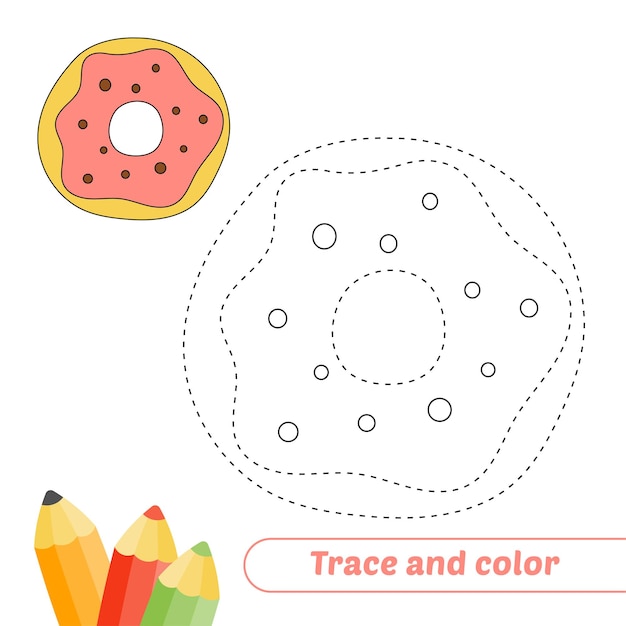 Traccia e colora per il vettore di ciambella per bambini