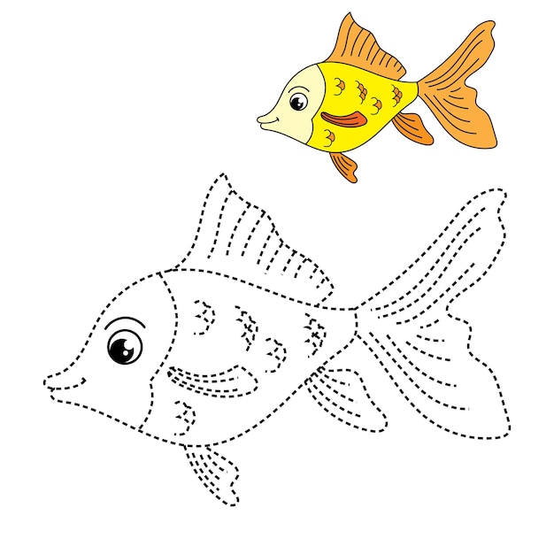 Trace and color for kids, fish vector