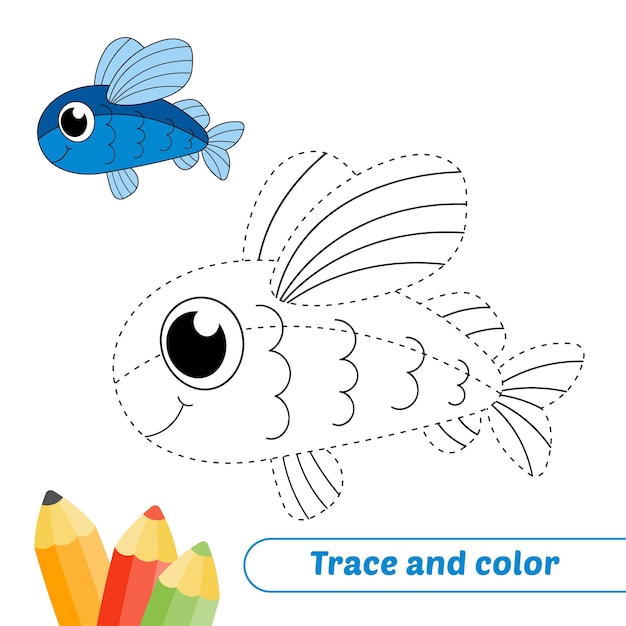 Trace and color for kids flying fish vector