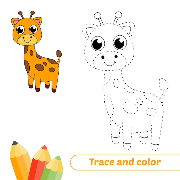 Трассировка и цвет для детского вектора жирафа