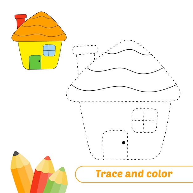 Trace and color for kids house vector