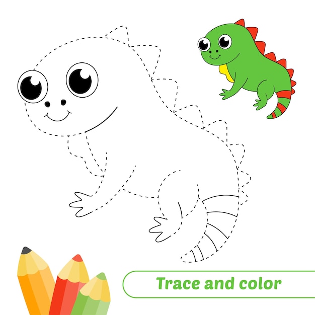 Trace and color for kids iguana vector