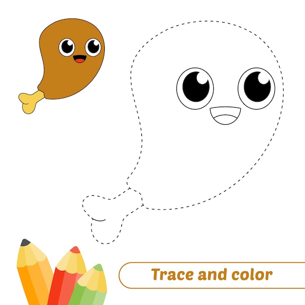 Trace and color for kids meat vector