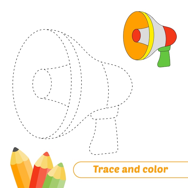 Trace and color for kids megaphone vector