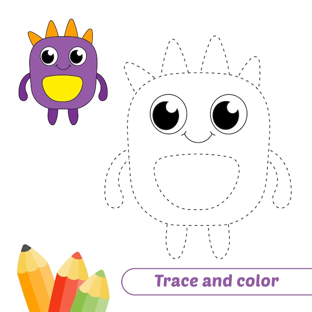 Trace and color for kids monster alien vector