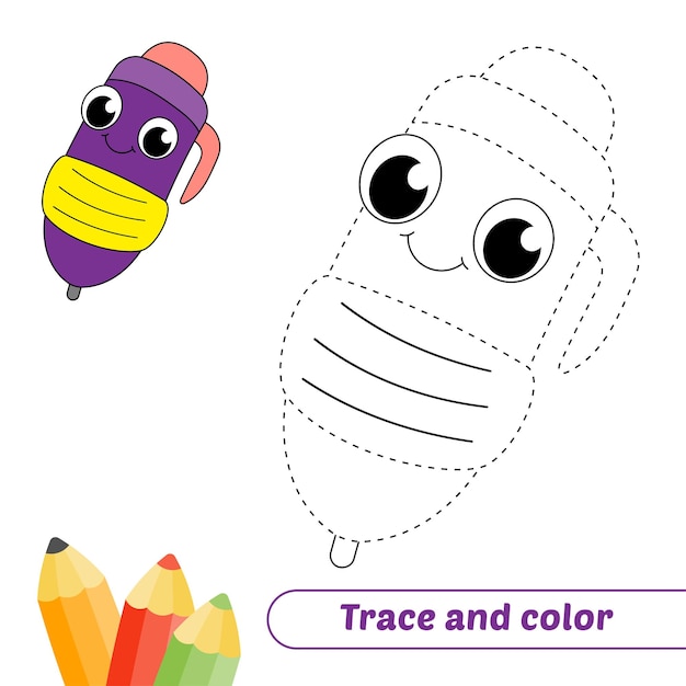 Trace and color for kids pen vector