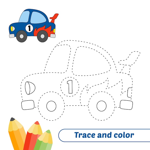 Trace and color for kids race car vector