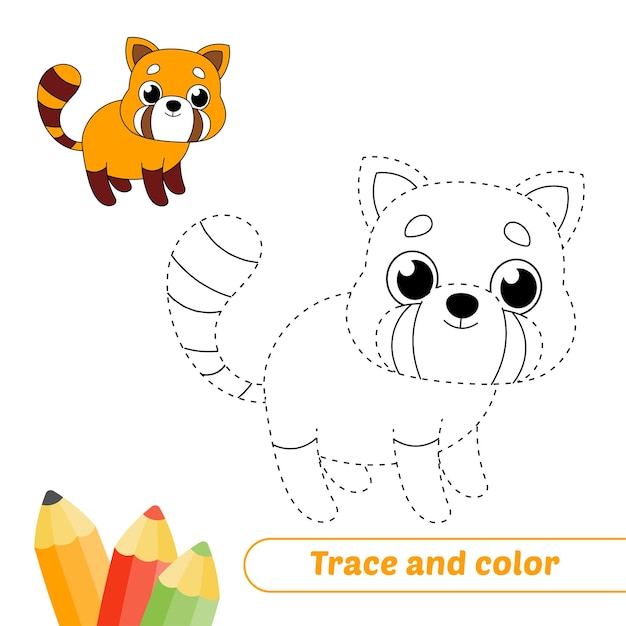 Trace and color for kids red panda vector