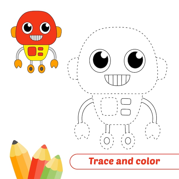 Trace and color for kids robot vector