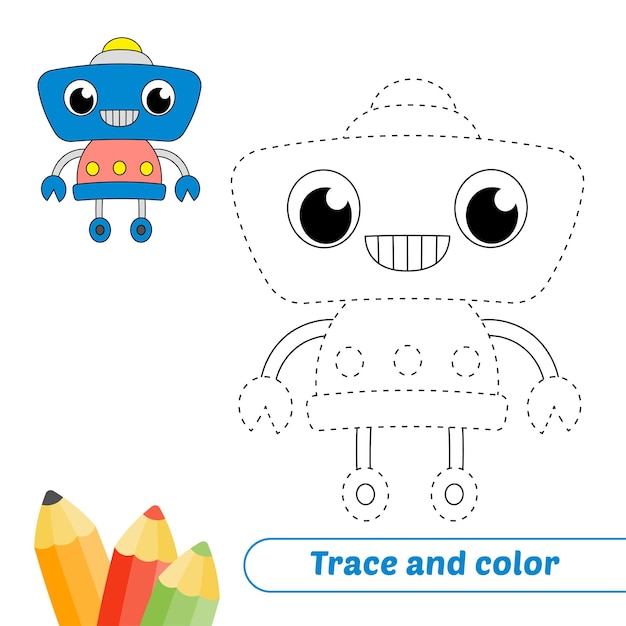 Trace and color for kids robot vector