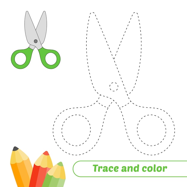 Trace and color for kids scissors vector