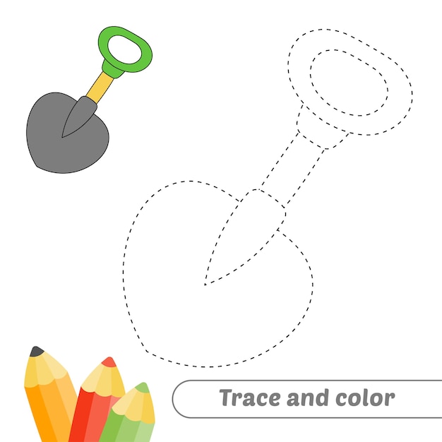 Trace and color for kids shovel vector