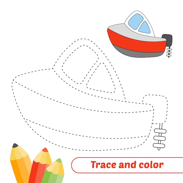 Trace and color for kids speed boat vector