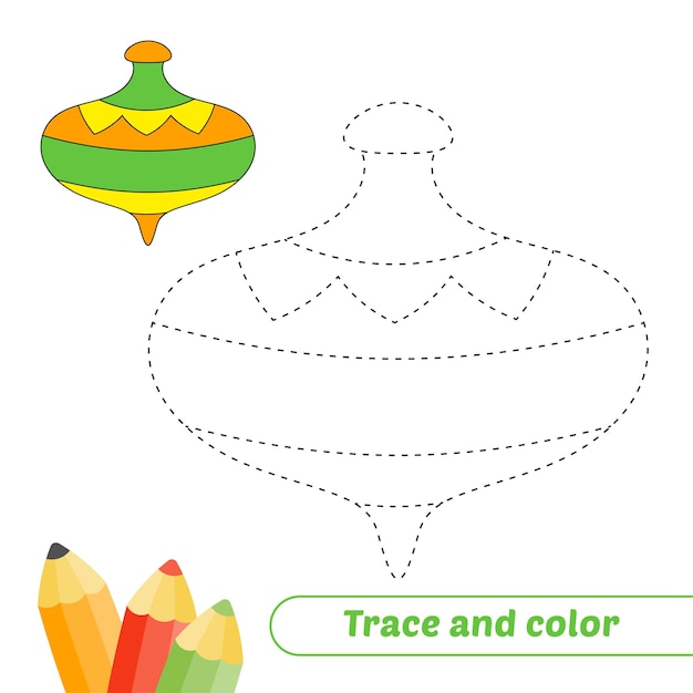 Trace and color for kids spinning top vector