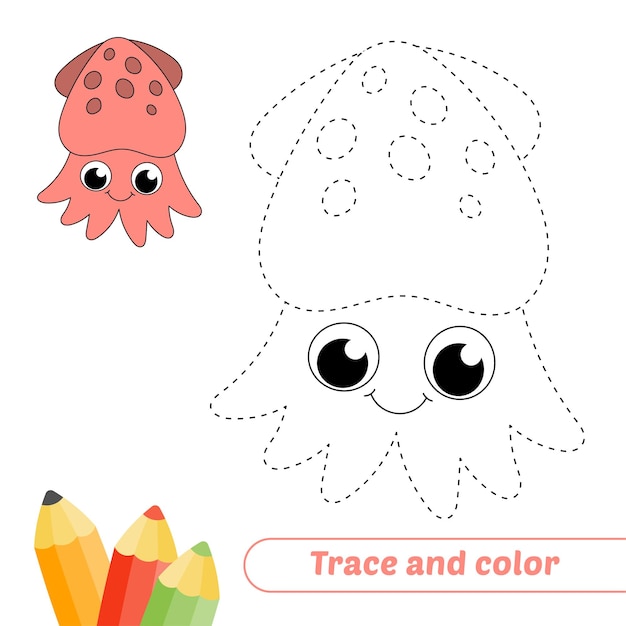 Trace and color for kids squid vector
