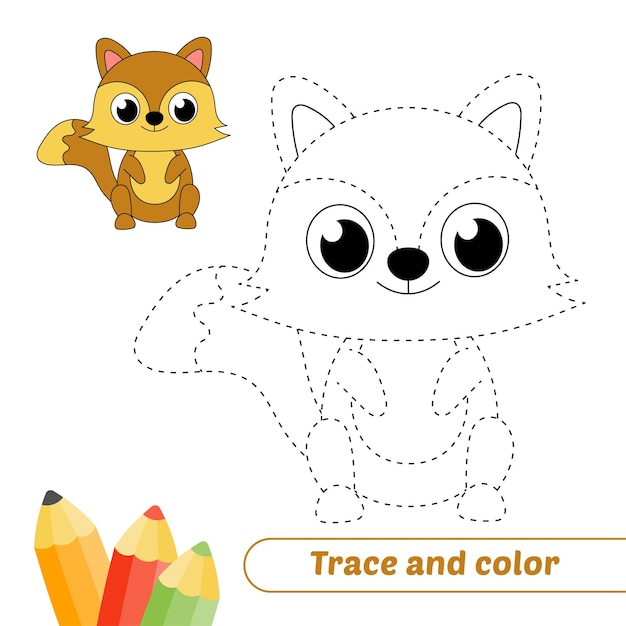 Trace and color for kids squirrel vector