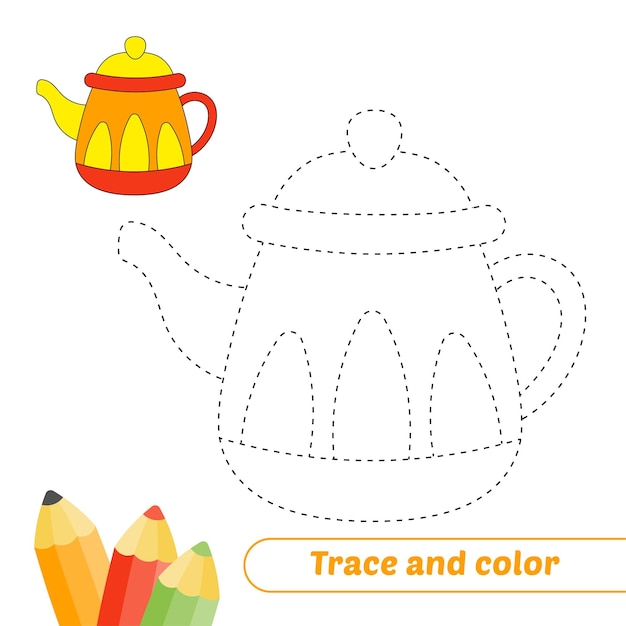 Vector trace and color for kids teapot vector