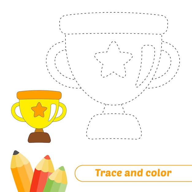 Trace and color for kids trophy vector