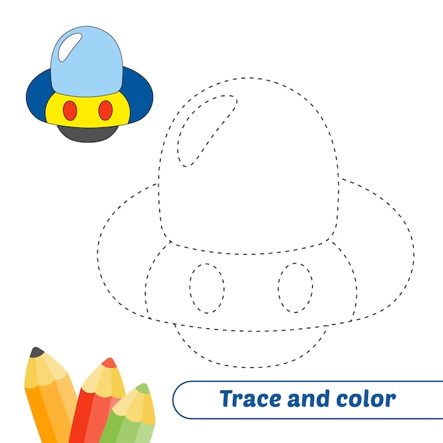 Trace and color for kids ufo vector