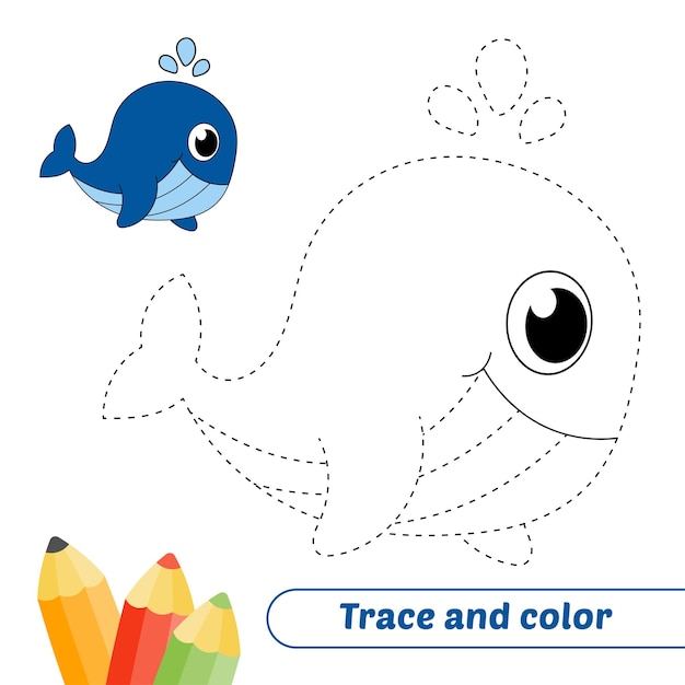 Trace and color for kids whale vector