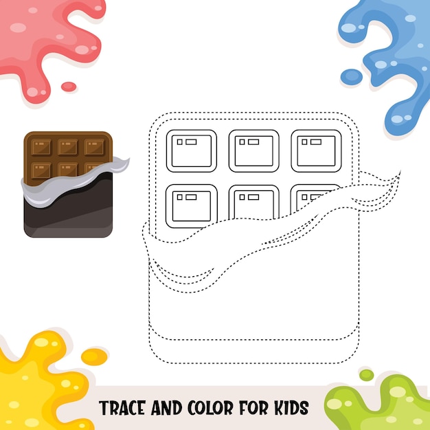 Traccia e colora per bambini con illustrazione di snack al cioccolato