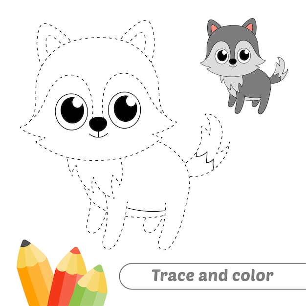 Trace and color for kids wolf vector