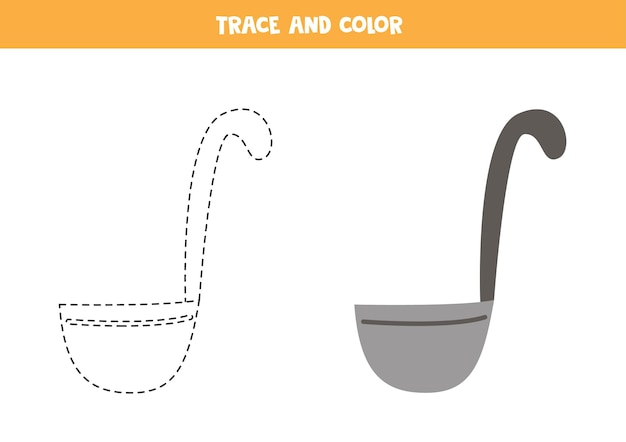 Trace and color ladle Worksheet for children