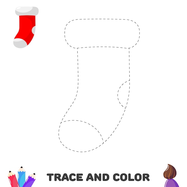 Trace and color page with socks Educational sheet for kids Handwriting practice