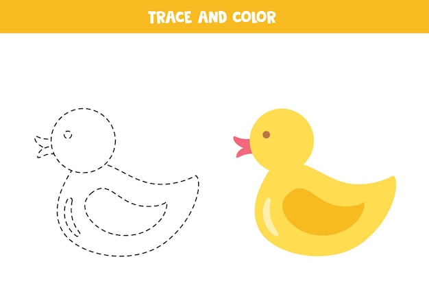 Trace and color rubber duck worksheet for children