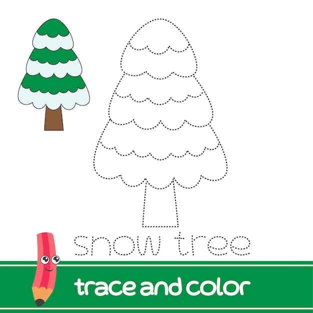 Vector trace and color snowy pine tree