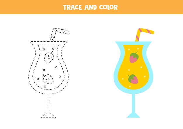 Trace and color summer cocktail Worksheet for children