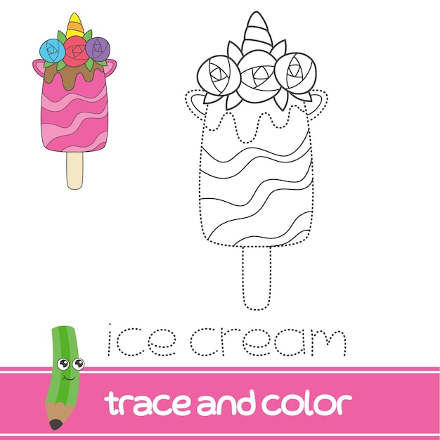 Traccia e colora il gelato all'unicorno