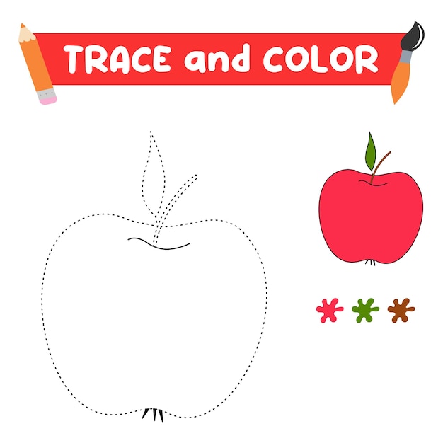 Trace and coloring with an appleA puzzle game for children's education and outdoor activities