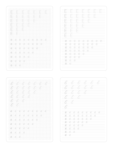 Вектор Отслеживание буквы e английского алфавита рукопись a4 напечатываемый рабочий лист для детей дошкольного возраста