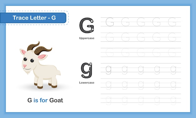 Vector trace letter-g : a-z animal,  lowercase letter, hand writing practice book